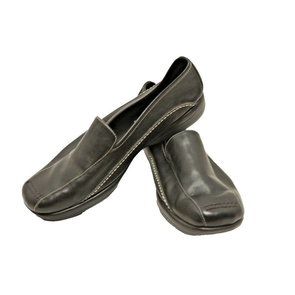 Aerosoles Loafer Women's 7M Black Leather Wedge Platform Slip-On